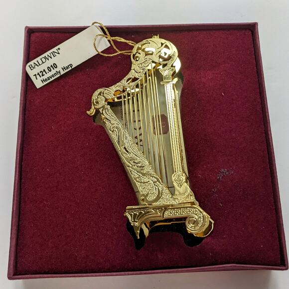 BALDWIN Heavenly Harp Christmas ornament brass gold music instrument symphony - Picture 1 of 6